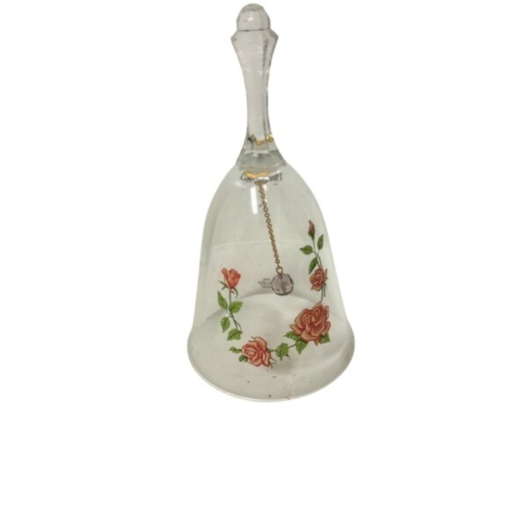 Avon 24% Full Lead Crystal Bell Pink Orange Roses Vintage Floral Decor